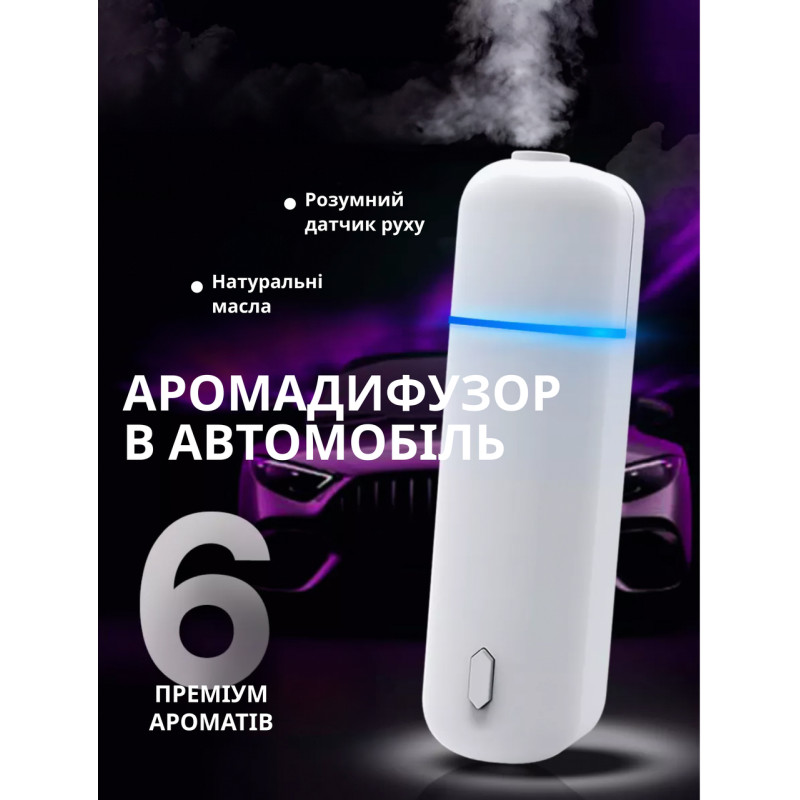 Розумний аромадифузор в автомобіль Ultrasonic White та 6 ароматів