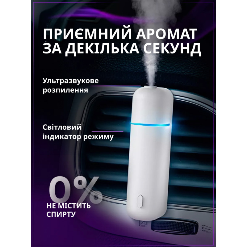Розумний аромадифузор в автомобіль Ultrasonic White та 6 ароматів
