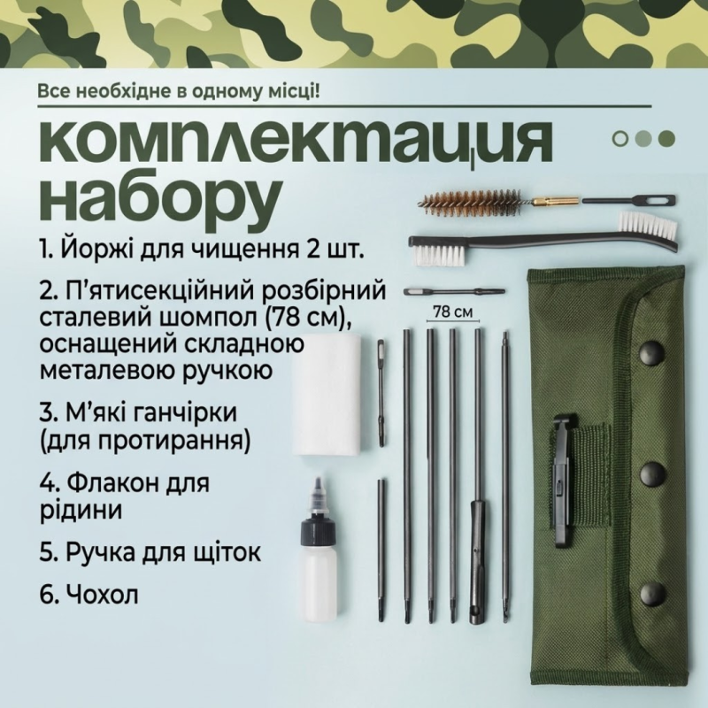 Набір для догляду та чищення зброї 5.45/5.56 мм — шомпол, йоржики, вішер та аксесуари у кейсі