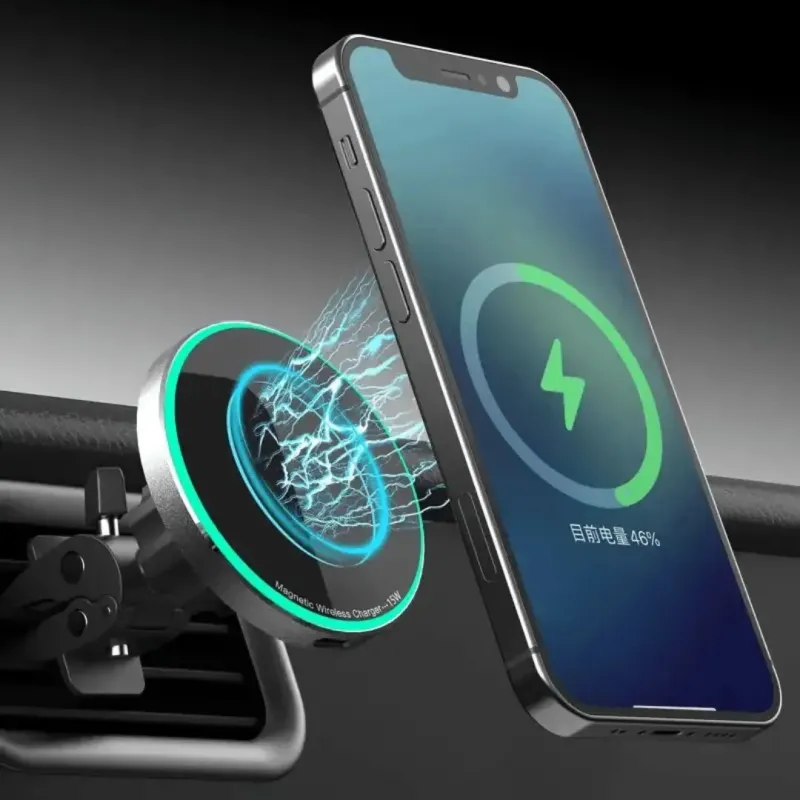 Бездротова зарядка для iPhone з MagSafe, магнітна швидка, для телефонів iPhone 12, 13, 14, 15, 16, 17, автомобільний зарядний пристрій-тримач з MagSafe в авто, зарядка для iPhone, 15 Вт