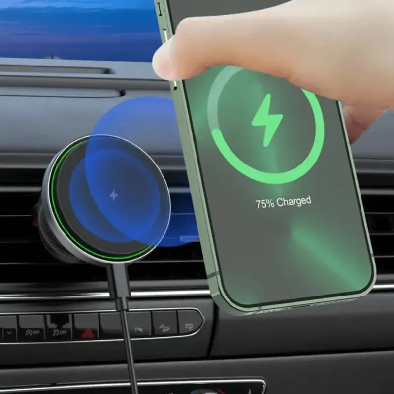 Бездротова зарядка для iPhone з MagSafe, магнітна швидка, для телефонів iPhone 12, 13, 14, 15, 16, 17, автомобільний зарядний пристрій-тримач з MagSafe в авто, зарядка для iPhone, 15 Вт