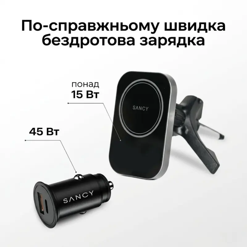 Автомобільний тримач для телефону з зарядкою MagSafe Qi2 15W Sancy, магнітний тримач в авто для iPhone